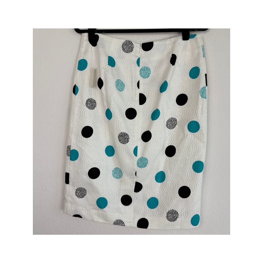 Talbots Pencil Knee Length White Green Polka Dot Skirt Sz 8 Cotton Old Money - Picture 2 of 10
